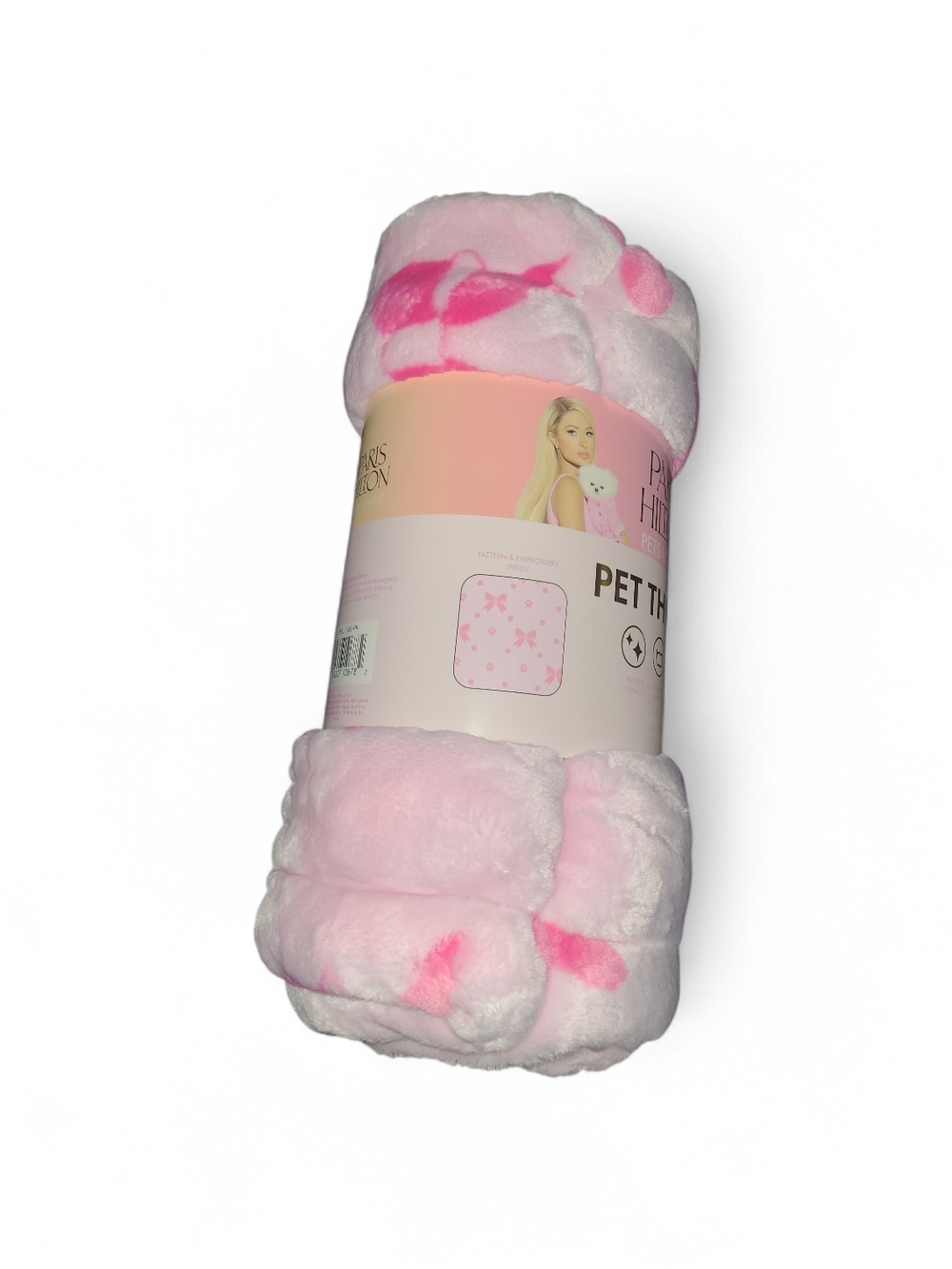 Paris Hilton Pink Plush Bow Paw Print Pet Blanket- 50x40in - Picture 2 of 6